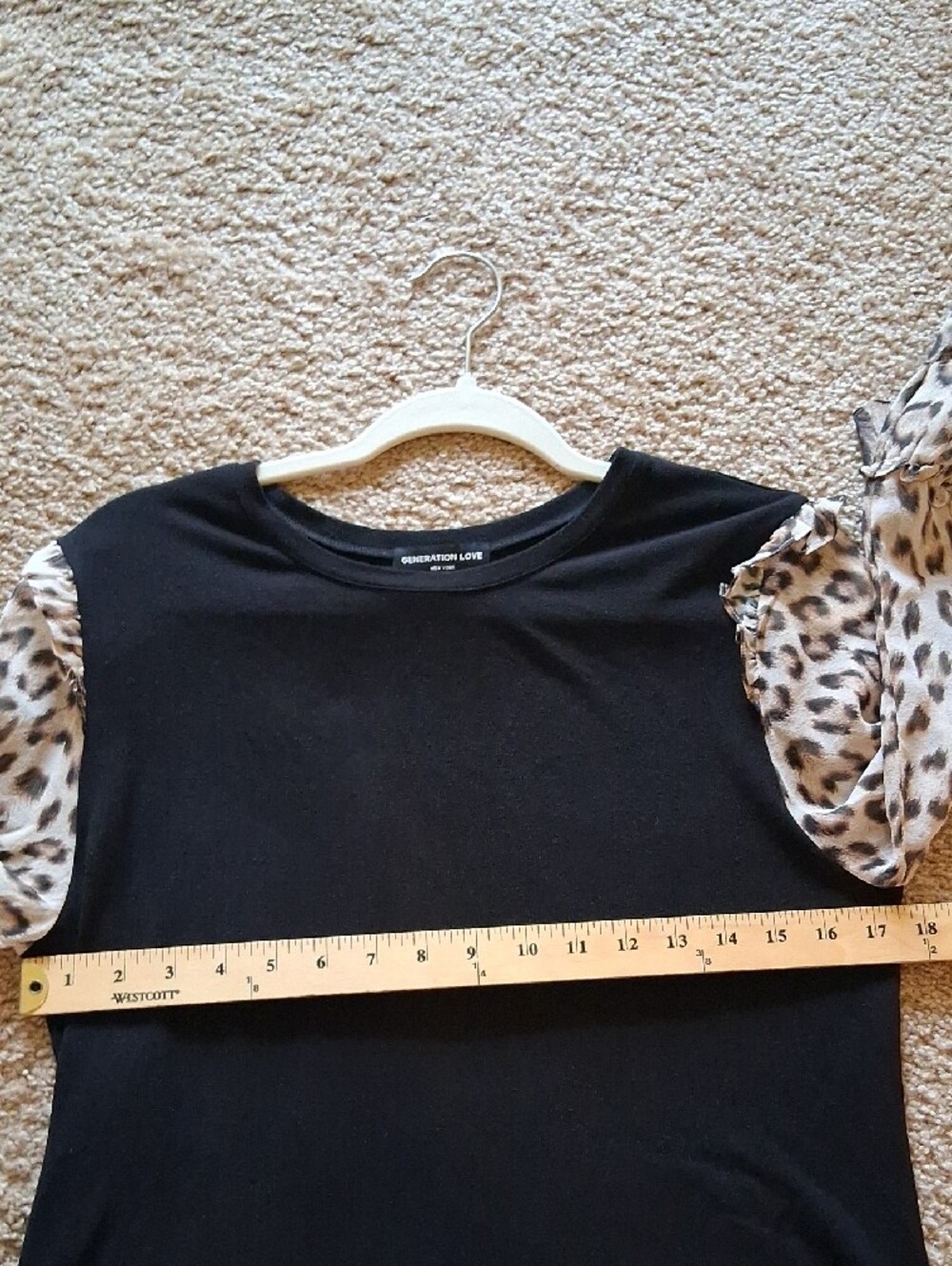 Generation Love Noelle Black Silk + Knit Blouse + Leopard-Print Ruffle Sleeves - Picture 9 of 9